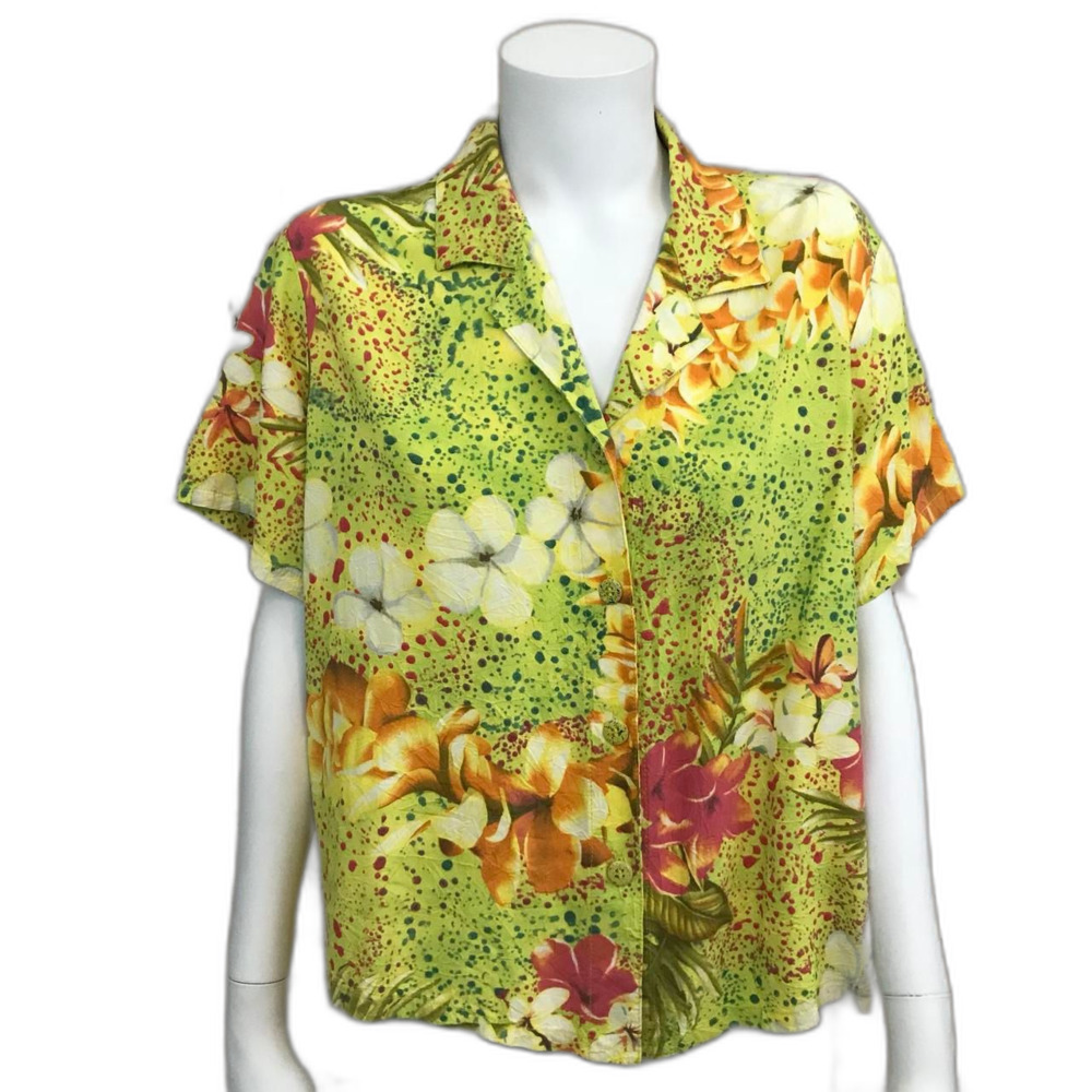 Jam’s World Green Tropical Floral Button Up Shirt | Women’s Medium